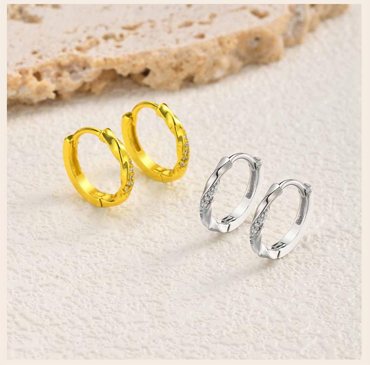 Mobius Twisted Huggie Hoop Earrings for Women, Geometric Micro Pave CZ Stone, 18K Gold Plated Waterproof Ear Jewelry