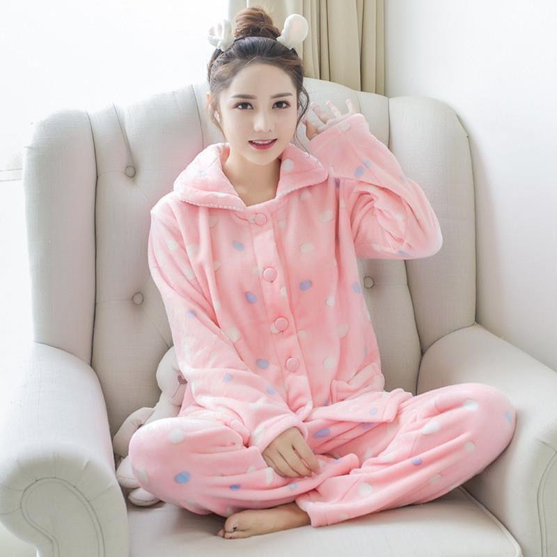 Winter Pajamas Coral Velvet Thickened Small Plus Velvet Warm Coral Long-sleeved Suit Two-piece Pajamas Women Autumn and Winter