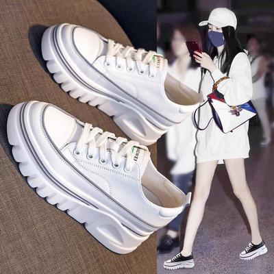 Женские туфли на платформе из натуральной кожи - белые, весна 2025 г., повседневные, на толстой подошве, универсальные, увеличивающие рост внутри.