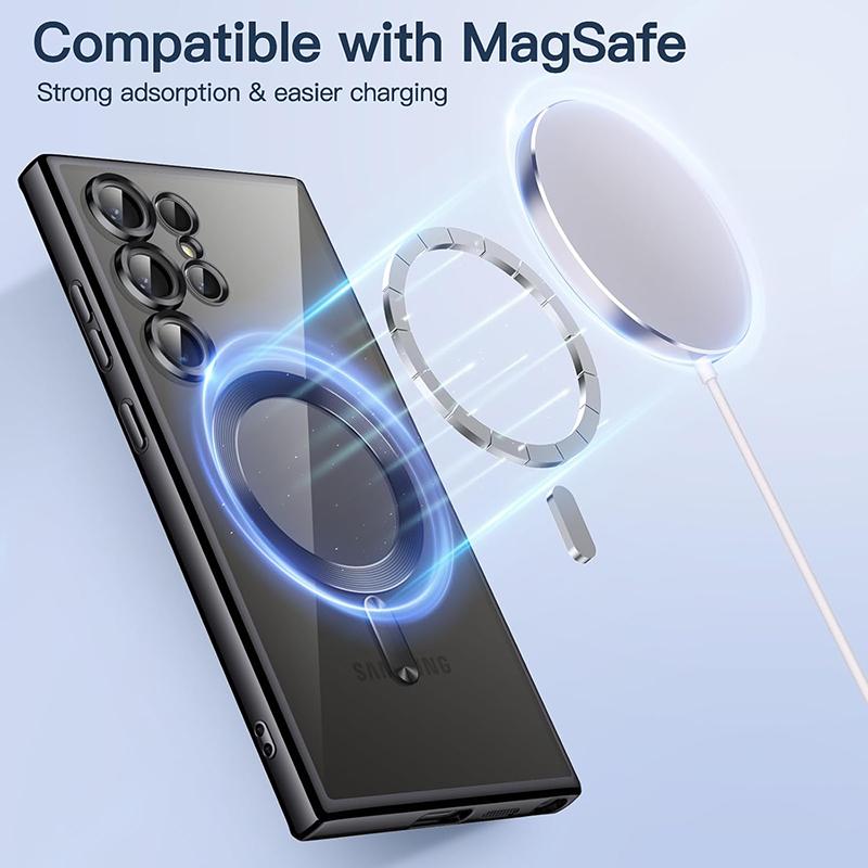 Роскошный прозрачный магнитный чехол для беспроводной зарядки Magsafe для Samsung Galaxy S25 S21 S22 S23 S24 Ultra Plus силиконовый чехол