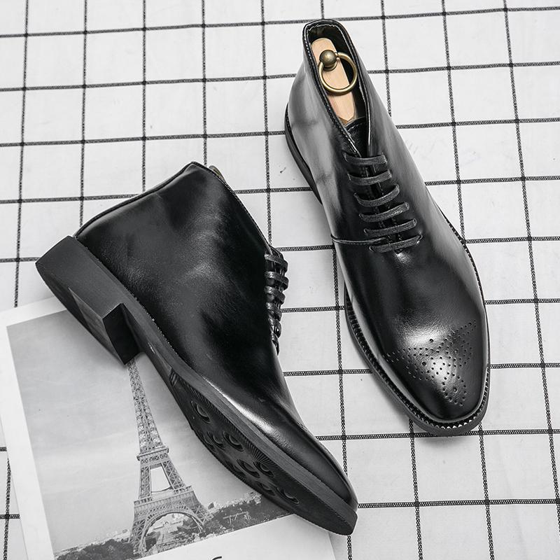 Ботильоны в британском стиле, деловые, повседневные, кожаные, мужские, кроссовки для ходьбы, элегантные, на шнуровке, однотонные, мужские, броги