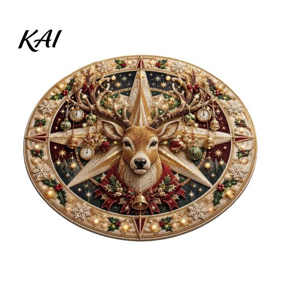 Durable Floor Rug for Holidays Round Christmas 3D Rug, Optical Illusion Area Santa Gnome Living Room Entrance Pattern, Non-slip Holiday Mat