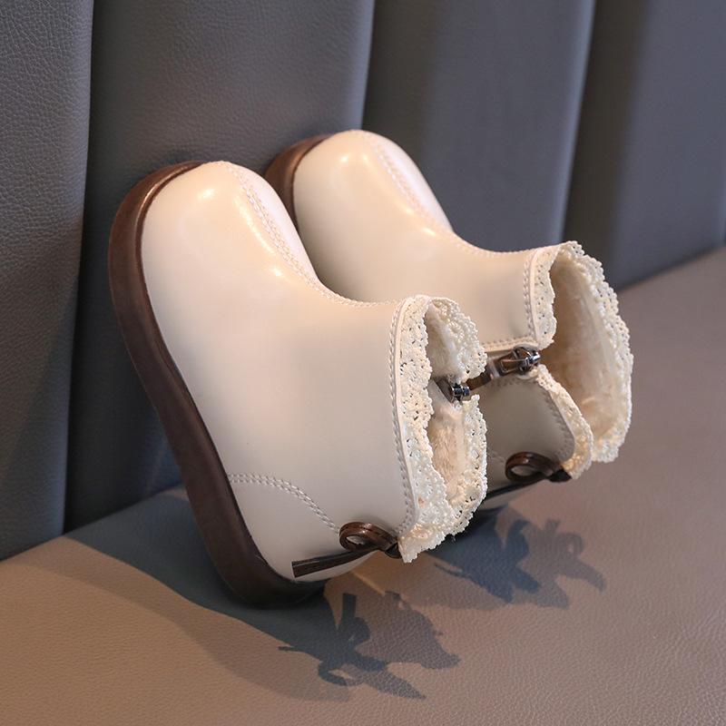 Sweet Girls Princess Winter Boots Elegant Lace Ruffled Edge Children's Boot Fashion Kids Causal Cotton Boots Versatile Outdoor