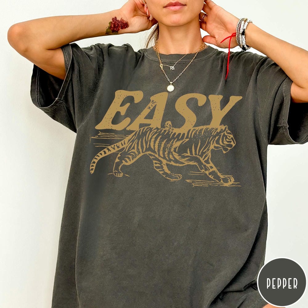 Vintage Women Distressed Easy Tiger Comfort Unisex Comfort TShirt Dark Academia Shirt Crewneck Unisex Daily Y2K Top Streetwear