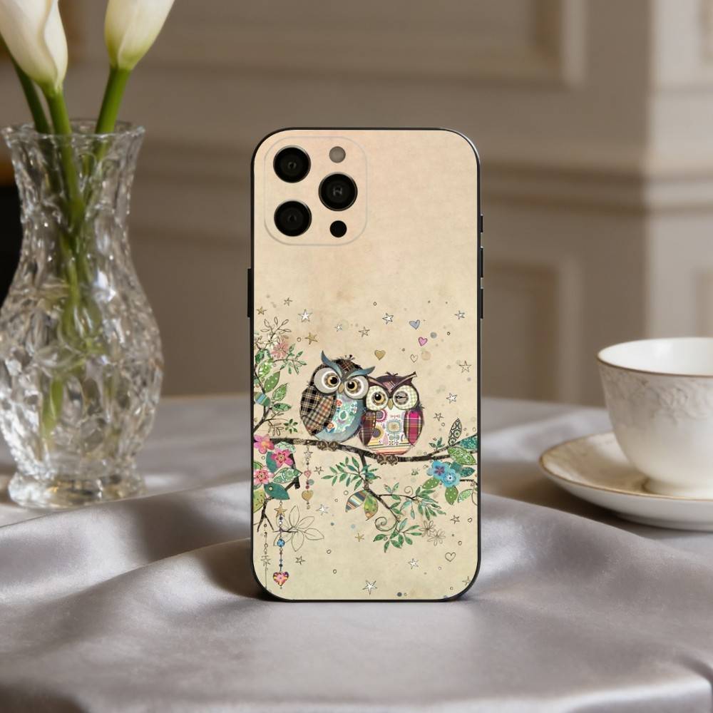 Милый арт чехол для телефона с совой для iPhone 17pro, 16,15,14,13,12,11 X XR Plus, Другие Мягкий черный чехол