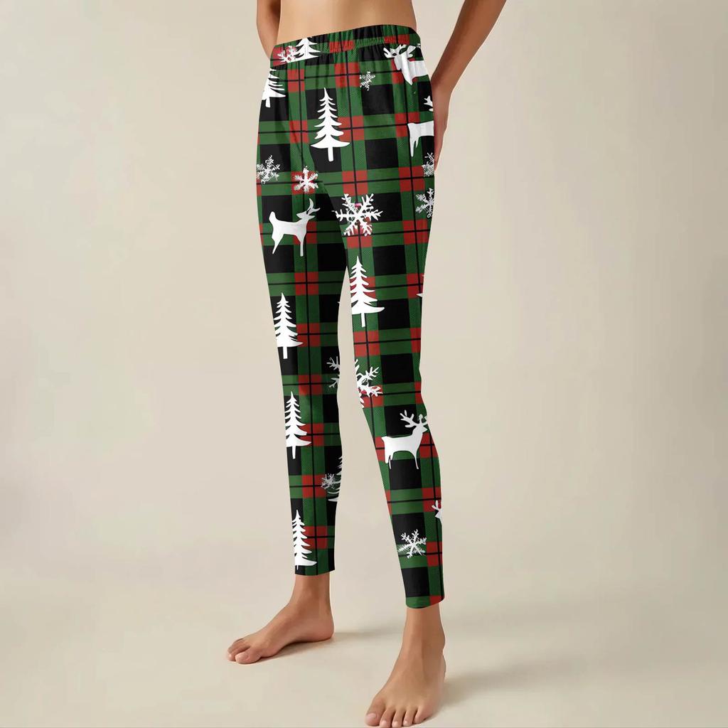 Women's Pants Christmas Printed Stretchy Soft Bottoms Casual Home Sleeping Pants