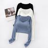 Women's V-Neck Cropped Long Sleeve T-Shirt with Built-in Bra