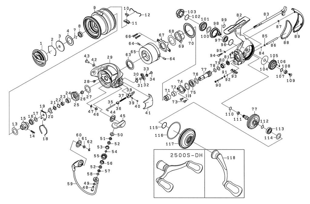 Daiwa Genuine Parts 22 Exist Handle Part 118 Part 1H2C58 LT2500S-DH Number Code