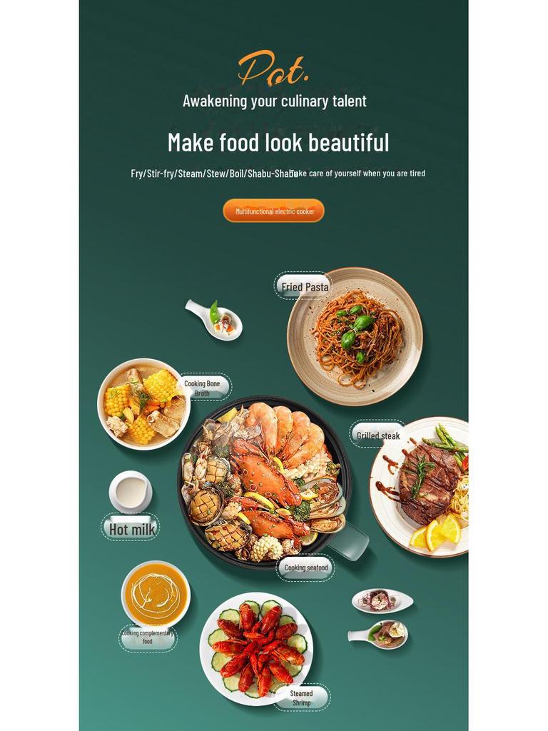 Многофункциональная электрическая плита с антипригарным покрытием: Лапшерезка, сковорода и хот-пот для общежитий