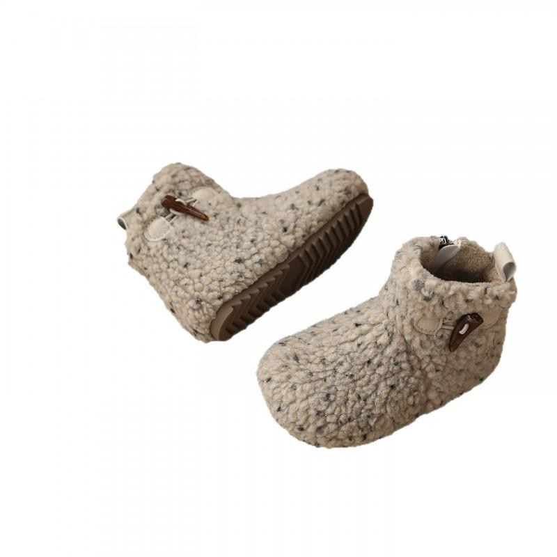 Girls Winter Warm Faux Fur Lined Buckle Boots With Side Zipper Low-Cut Snow Toddlers Kids