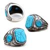 Nordic Style Titanium Steel Ring with Blue Turquoise Stone Vintage Three Sided Design for Men