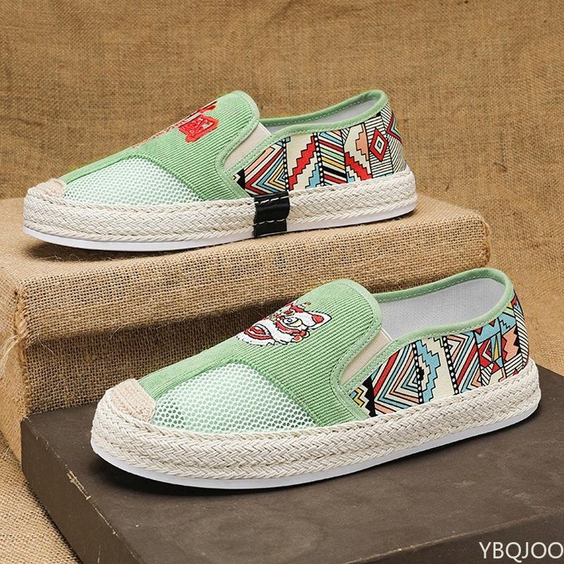 Summer Men Canvas Shoes Ice Silk Mesh Shoe Lazy Shoe Casual Shoes Slip-on Hemp Shoes Graffiti Espadrilles Men Footwear Flats New
