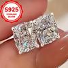Simple 925 Sterling Silver Square White Cubic Zirconia Stud Earrings Classic Women's Elegant Jewelry