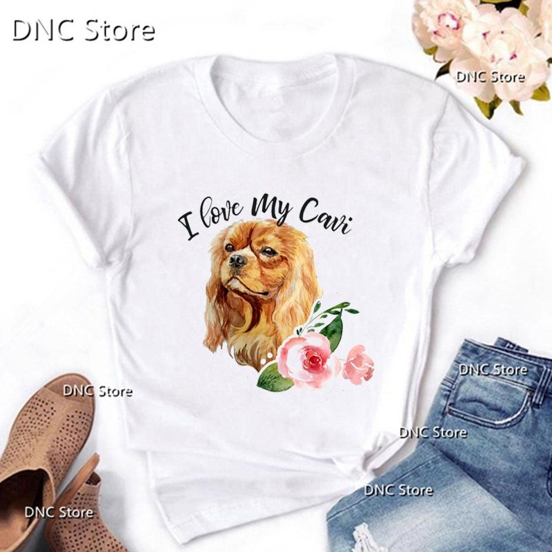 Tee Shirt Femme Cavalier King Charles Spaniel Funny Dog Print T Shirt Women Fashion Harajuku Shirt Top Summer Femme T-Shirt Tops