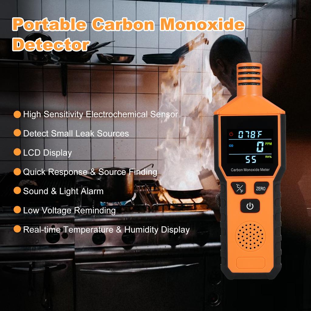 3in1 Portable Carbon Monoxide Detector Battery Powerd Handheld Carbon Monoxide Alarm with