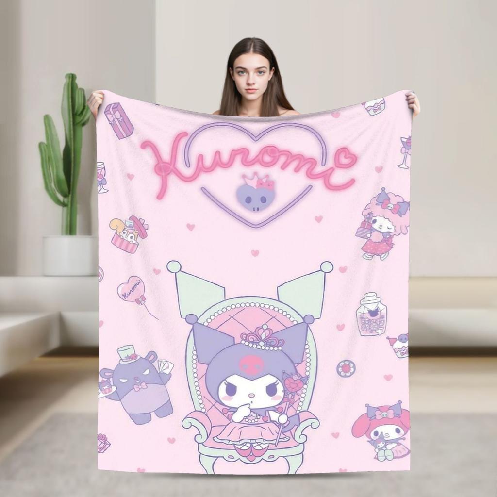 Фиолетовые пледы Kuromi Кавайный мультяшный шерстяной Потрясающие дышащие пледы для покрывала Осень/Зима