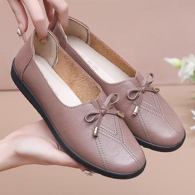 Весенняя обувь туфли на плоской подошве мягкая подошва удобная нескользящая средние кожаные туфли в обуви для пожилых женщин весенне-осенние модели