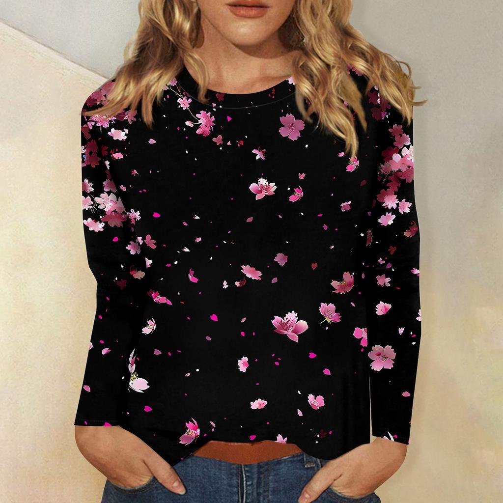 Женский модный повседневный пуловер с круглым вырезом и длинным рукавом с цветочным принтом