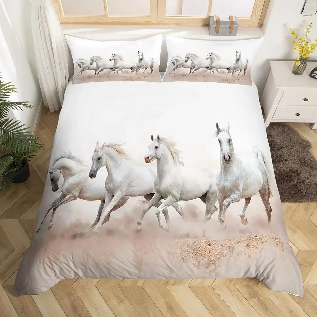Доминирующий Галопирующий Конь Принт Комплект Пододеяльника 3D Роскошный Постельный Комплект с Наволочкой Покрывала для Спальни Размер Квин