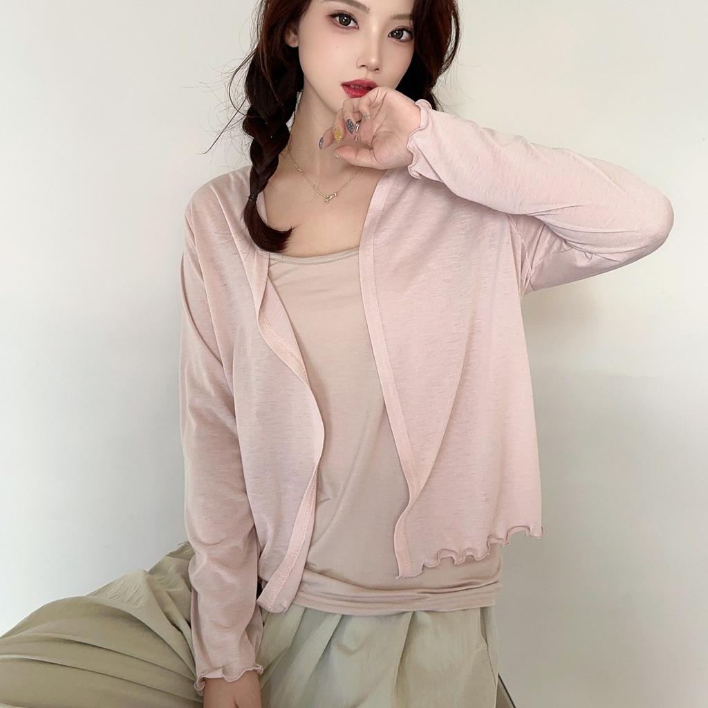 Летний женский короткий кардиган с оборками, накидка с длинным рукавом, защита от солнца, свободный крой, легкая накидка для кондиционера