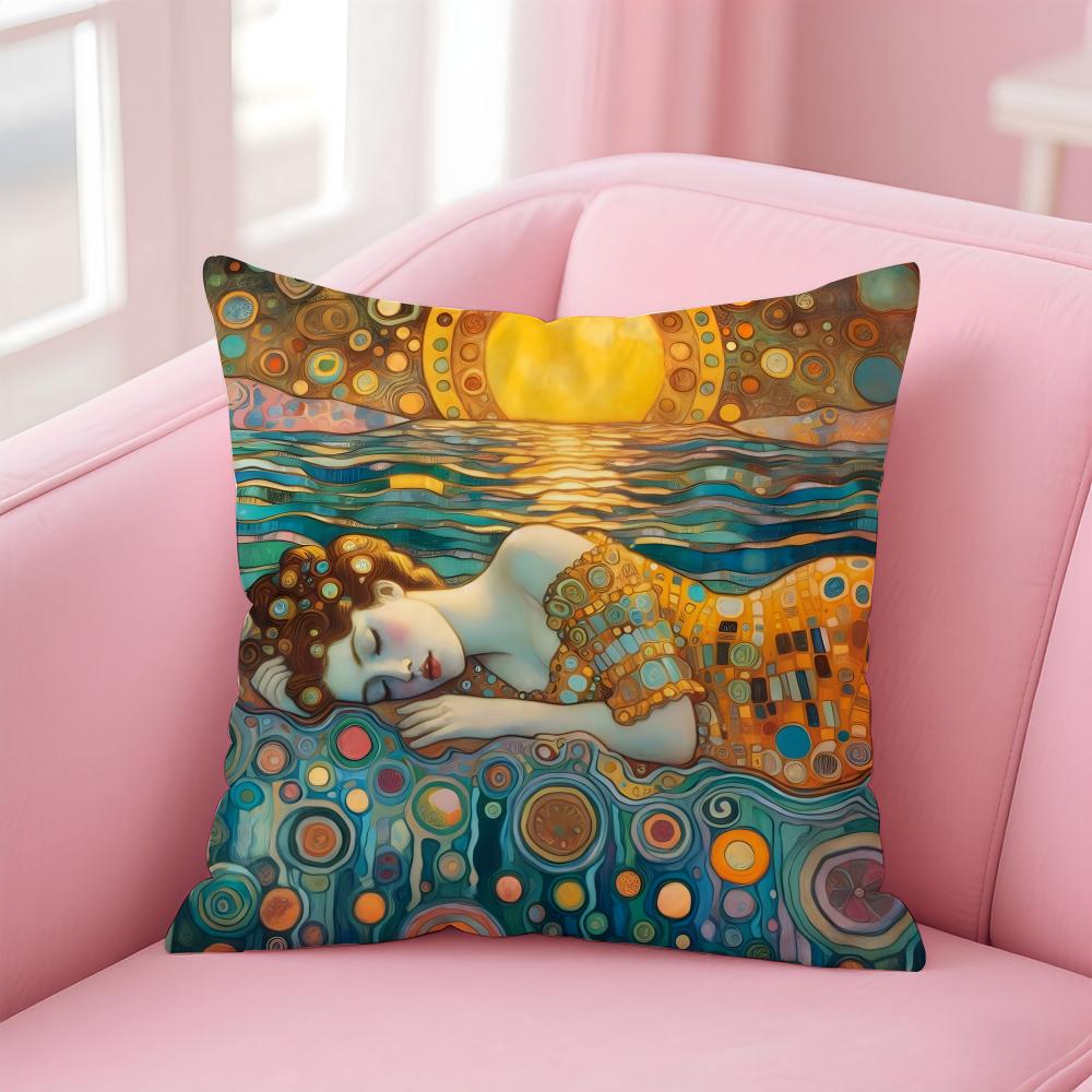 Art Gorgeous GGustav KKlimt Oil Painting Cushion Cover Pillow Case Soft Skin Friendly Fabric Comfort Concealed Zipper