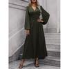 2026 Fall Winter Womens Lantern Sleeve Smocked High Slit Elegant Dress