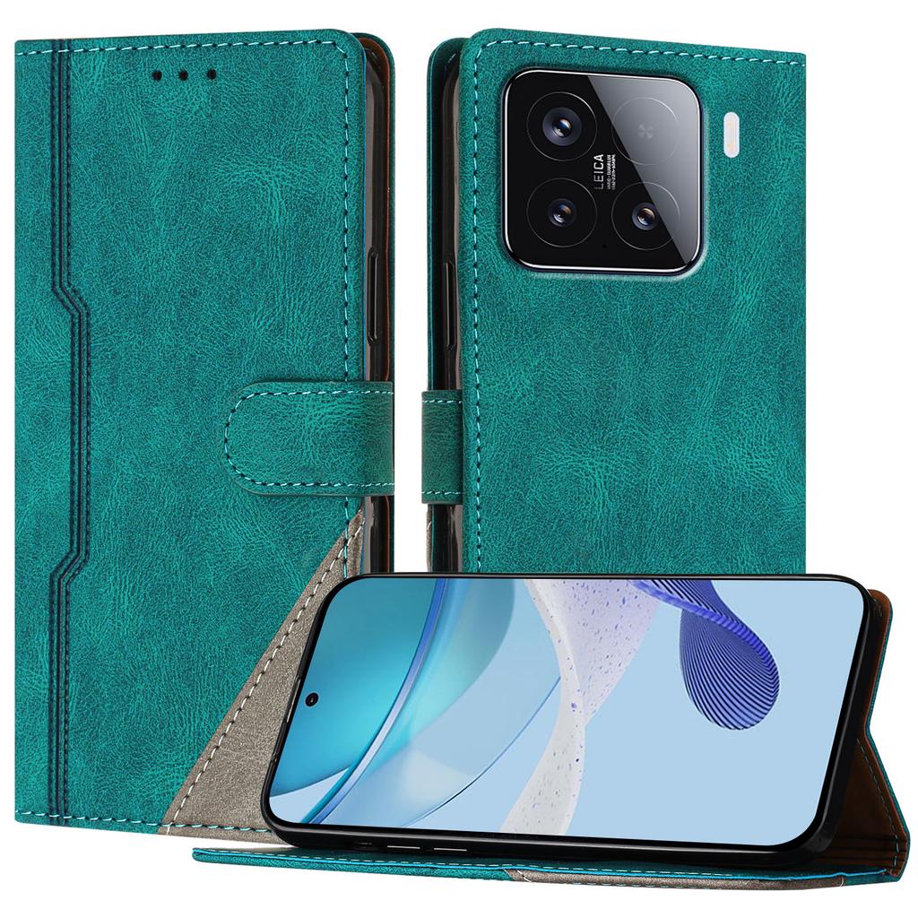 For Xiaomi 15 Leather Case Triangle Patchwork Wallet Stand Shockproof Phone Cover