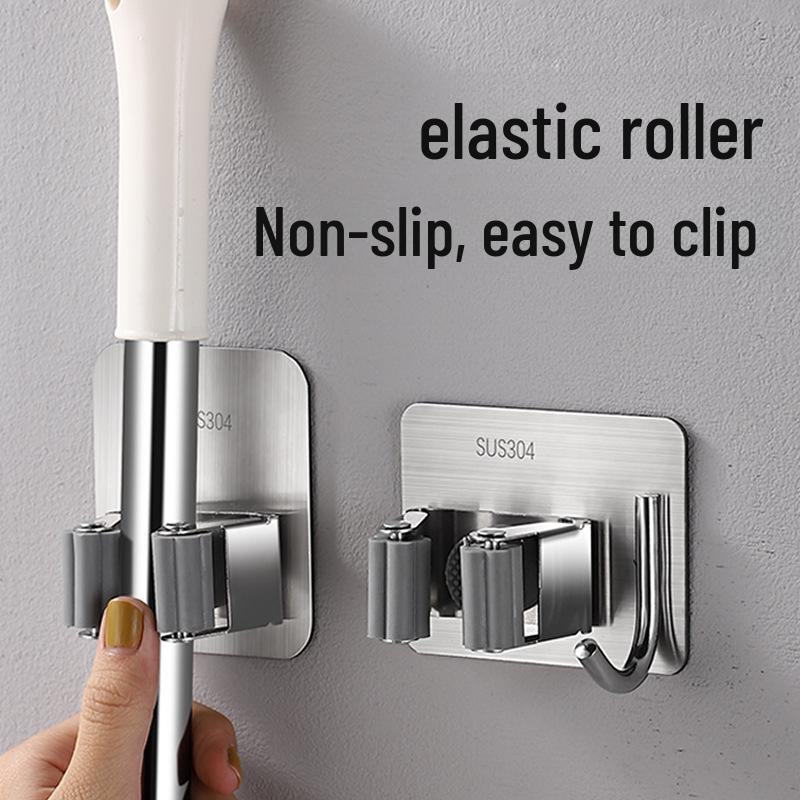 Стойка для швабры из нержавеющей стали с крючками – Настенный держатель для швабры без сверления