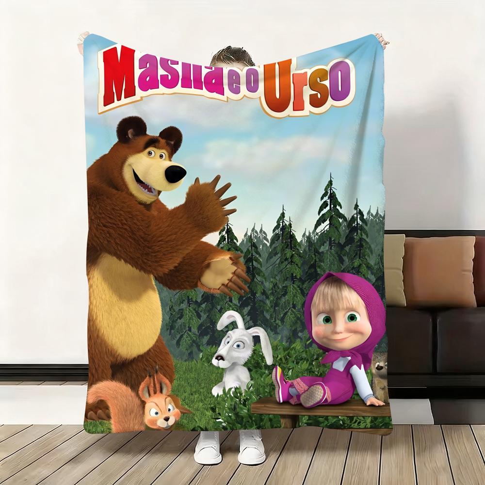 Мультяшный плед «Маша и медведь Б.», мягкий, пушистый, теплый, приятный на ощупь, идеально подходит для дивана, кровати, офиса, дневного сна и зимы.