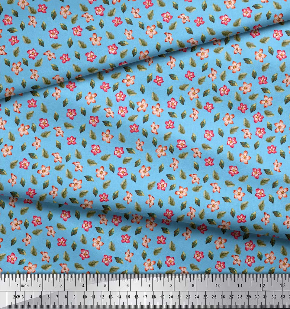 Soimoi Синяя японская креп-сатиновая ткань с принтом листьев и первоцвета, по метру 42 дюйма