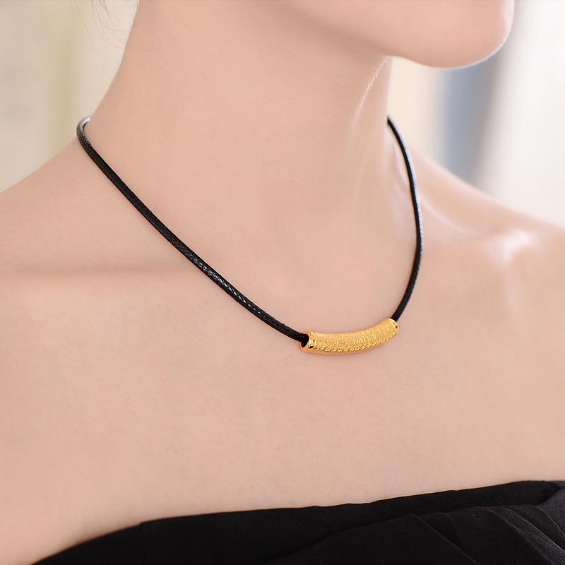 Vietnamese Gold-Plated Heart Sutra Bracelet Necklace Set - Ethnic Style Prajna Paramita Curved Tube with Transfer Bead for Couples.