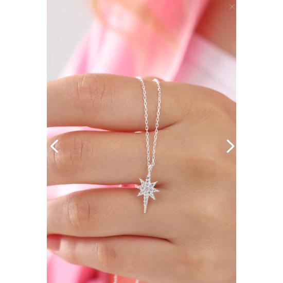 Ожерелье из стерлингового серебра 925 пробы с белым камнем и полюсной звездой