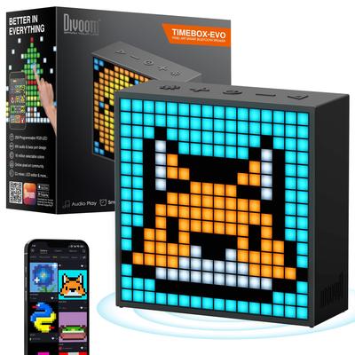 Divoom Timebox Evo Портативная Bluetooth-колонка с улучшенным пиксельным дисплеем 256 RGB для воспроизведения музыки и календаря, Бас, Часы, Арт, Многофункциональное использование,