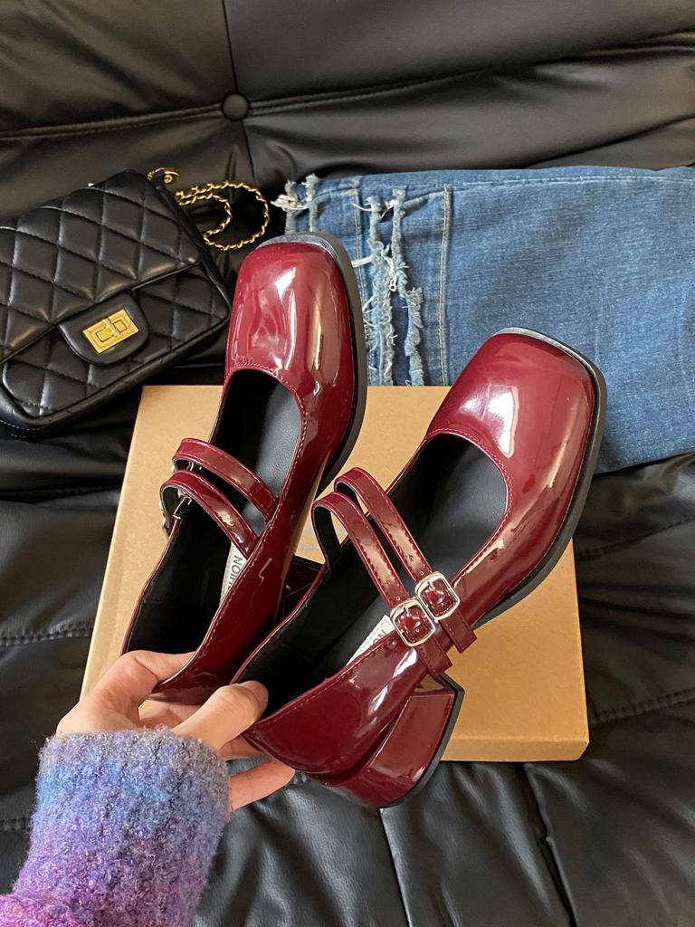 2025 туфли на высоком толстом каблуке осенние женские туфли с мелким вырезом новые туфли-лодочки Мэри Джейн женственность