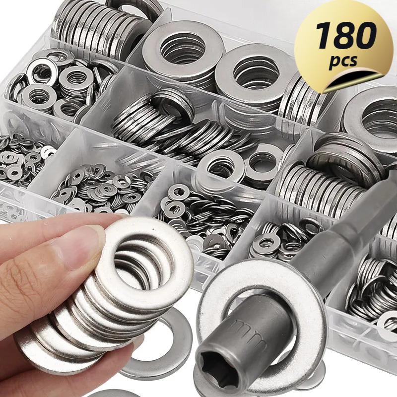 Набор плоских шайб из нержавеющей стали M2-M16 Металлические шайбы для винтов Кольца Простые прокладки Крепежные элементы Ассортиментные наборы для ремонта