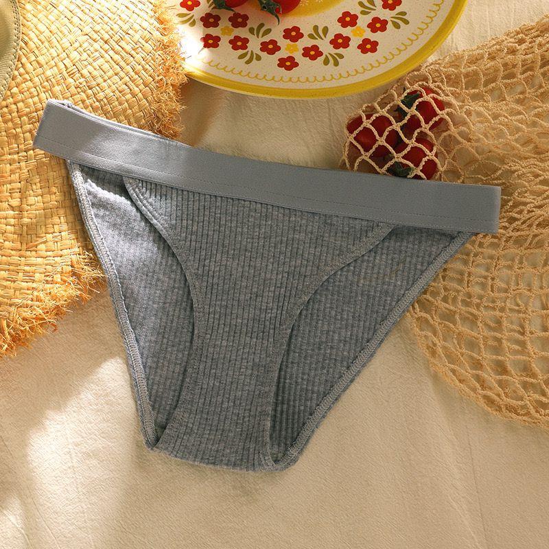 Women Cotton Panties Solid Color Briefs Ladies Breathable Comfortable Striped Underwear