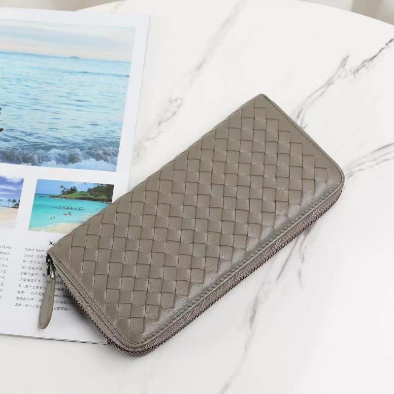 Кожаный плетеный длинный кошелек с несколькими отделениями, простая деловая сумка на молнии, горизонтальный большой кошелек для банкнот