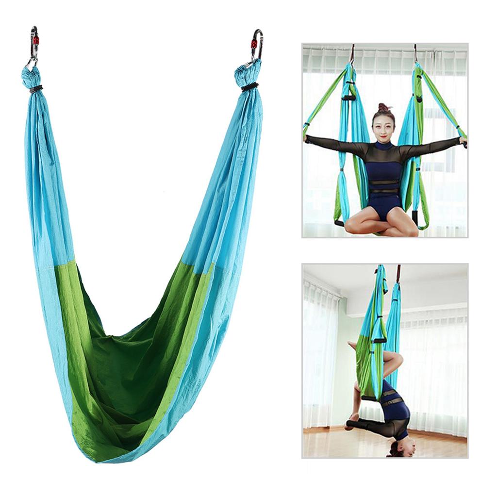 Aerial Fitness Hanging Grip Inversion Trapeze Swing Sling Hammock(Blue Green)
