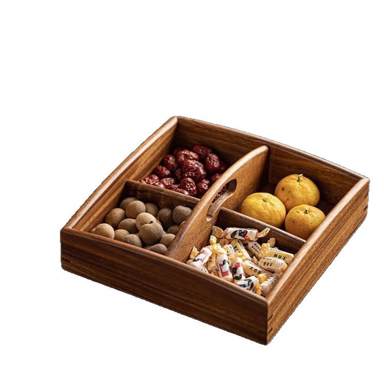 Solid Wood Snack Box with Handle - Divided Sections for Dried Fruit, Candy, and Nuts
