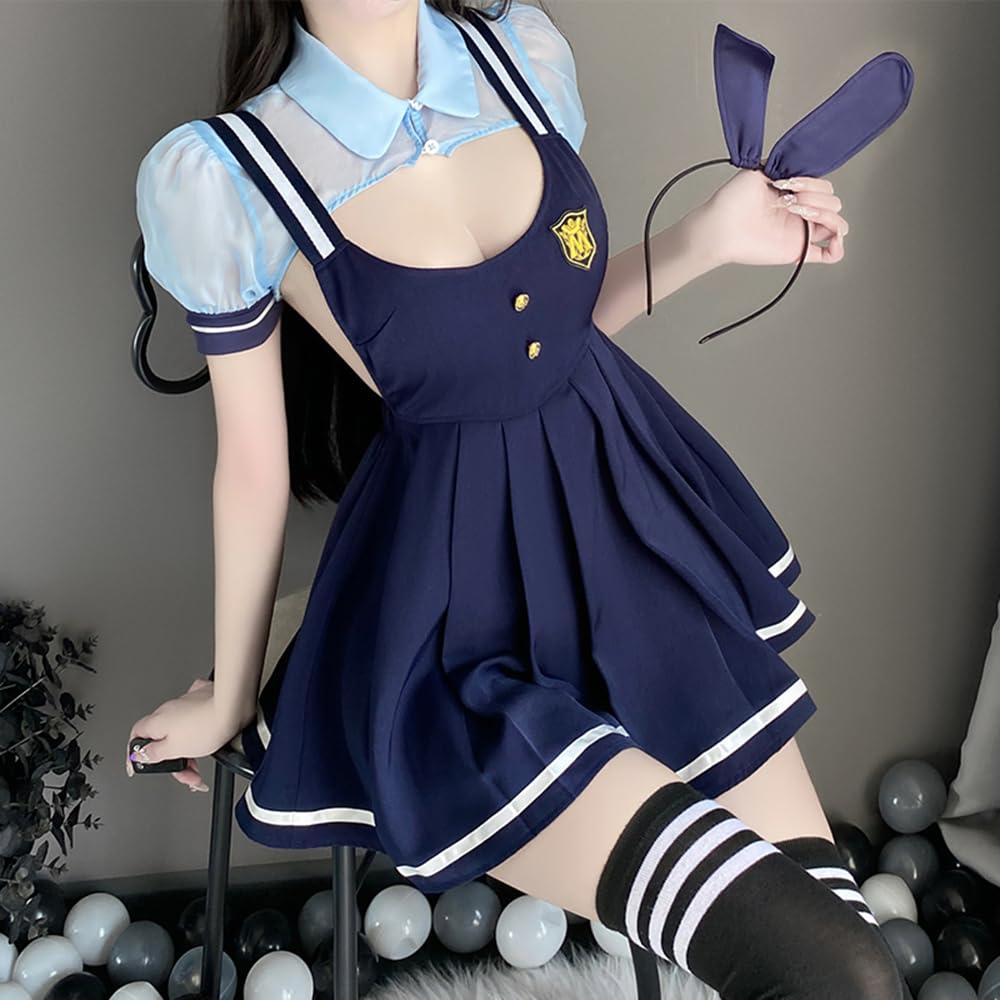 Девушка-кролик, полицейские, синие чулки, открытая грудь, нижнее белье, сорочка, сексуальный косплей, обратный кролик, тренировочный искушение, костюм на Хэллоуин, милые дамы