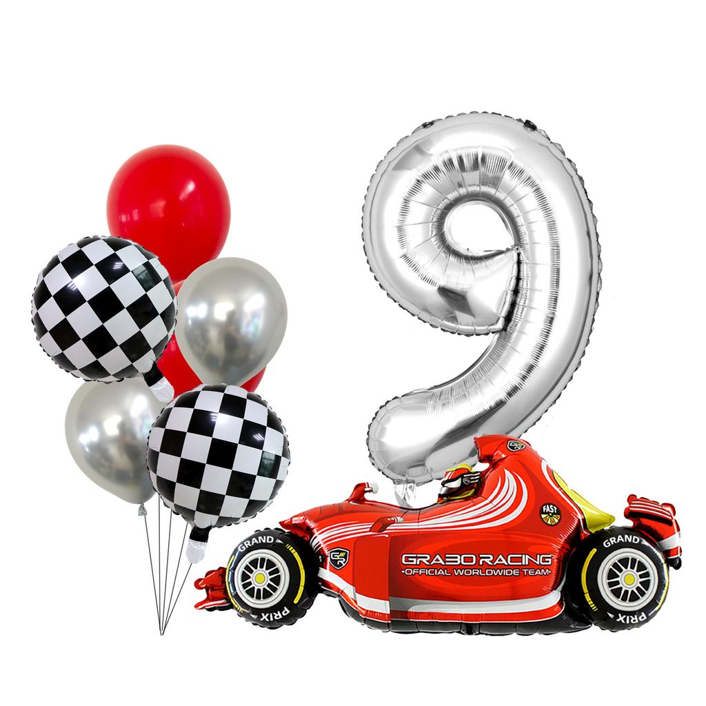 Racing Aluminum Film Balloon Set Silver Digital Boy Birthday Party Balloon Decoration Atmosphere Landscape