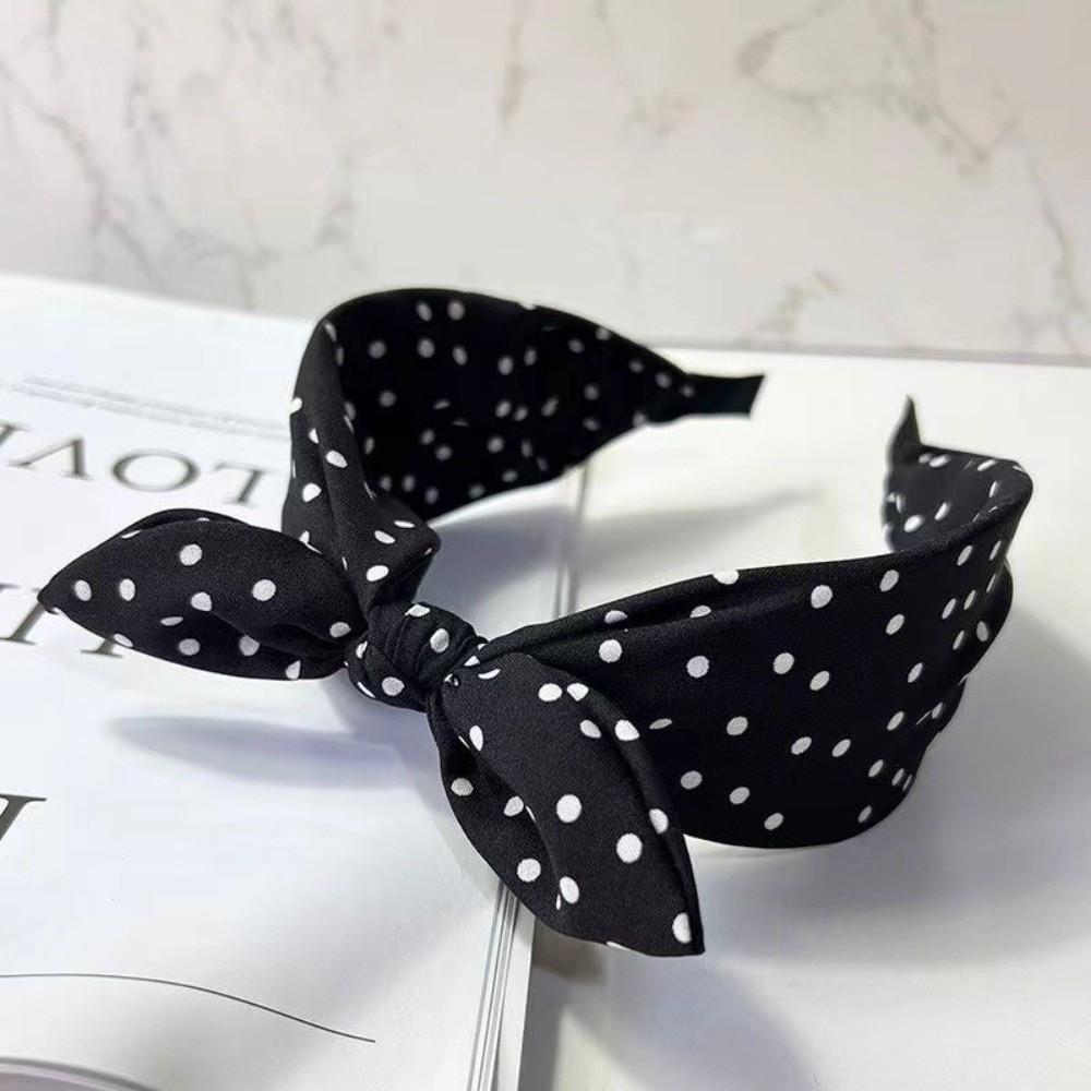 Bow Knot Retro Polka Dot Hairband Cross Hair Hoop Headwear Women's Wide Headband Hair Accessories