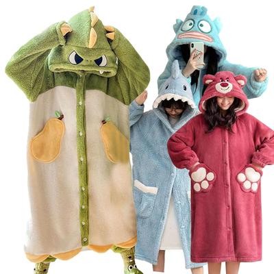 Утепленный халат с динозавром, домашняя одежда, женское кимоно, халат, ночная рубашка, теплая фланелевая мужская осенне-зимняя одежда для сна