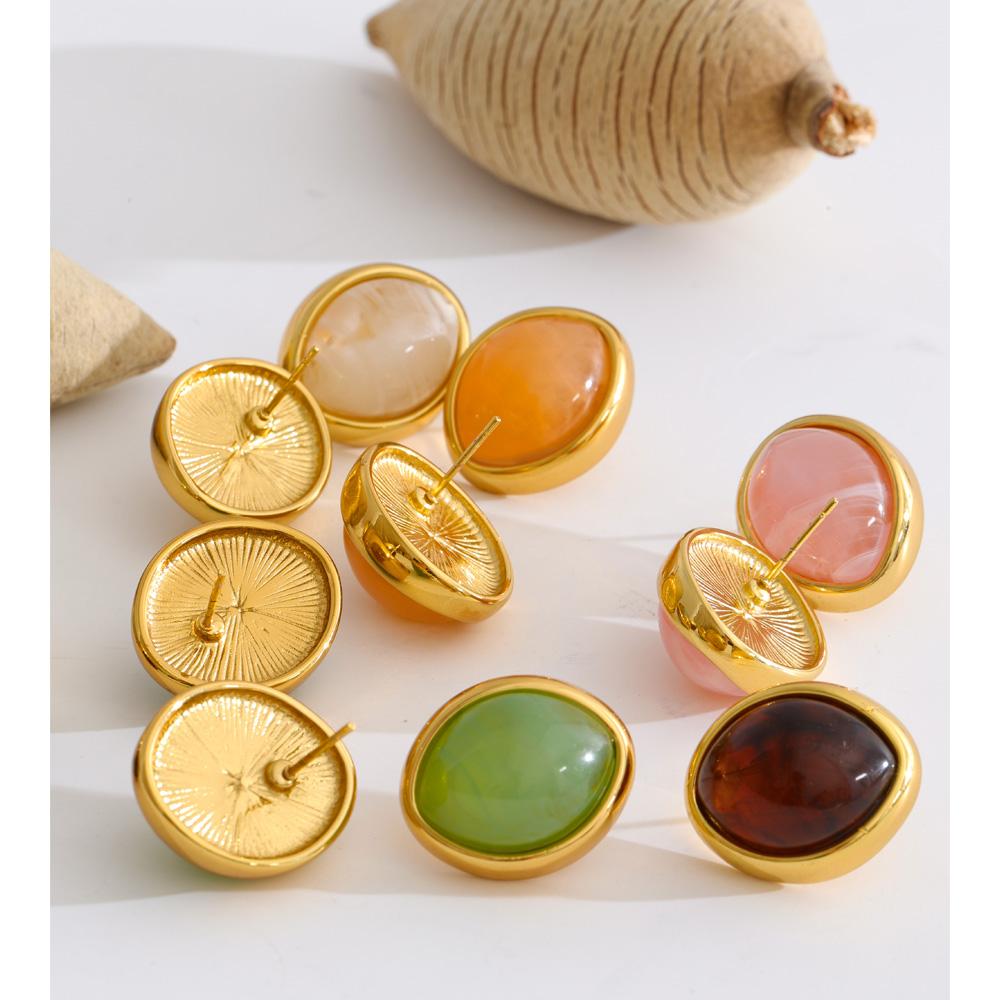Yhpup 2026 Multi-Color Joyful Candy Resin Oval Stud Earrings 18K Gold Color PVD Plated Stainless Steel Summer Trendy Jewelry