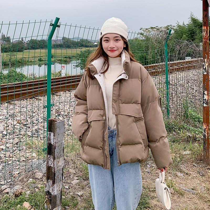 Crriflz женская зимняя однотонная пуховая куртка женская оверсайз свободное пальто с воротником-стойкой толстая теплая повседневная шикарная парка новый новый стиль