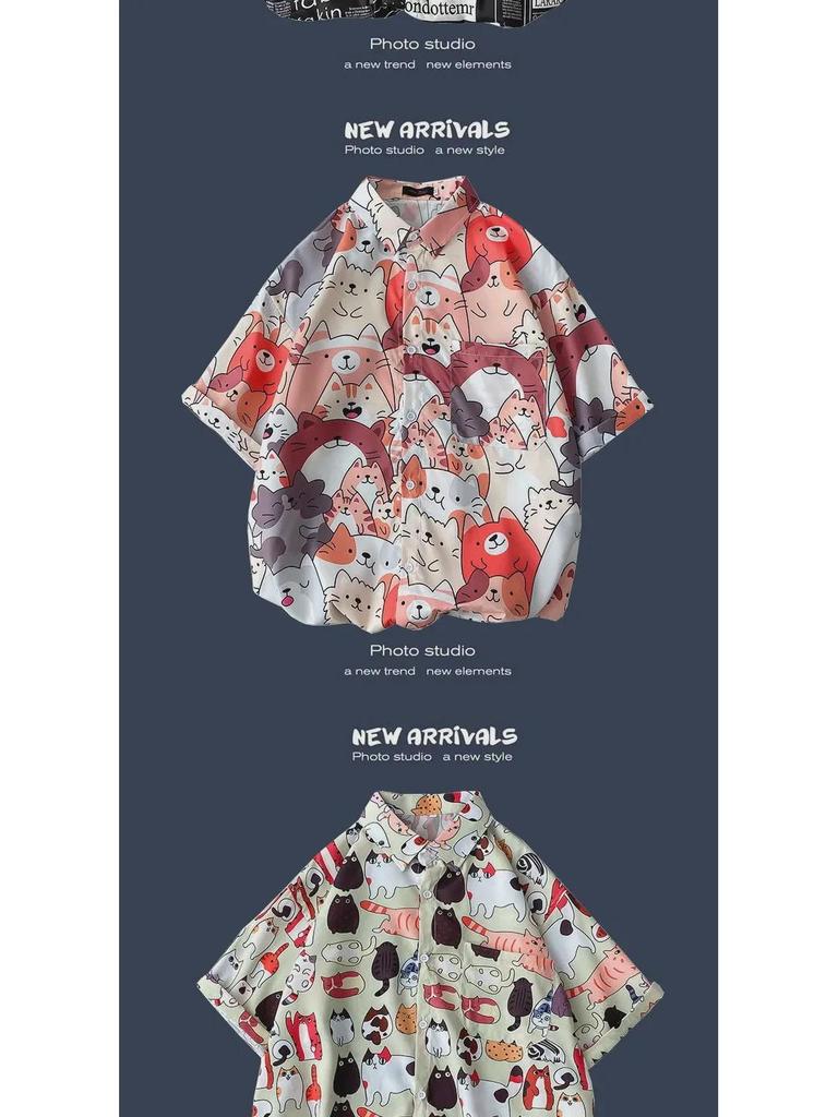 Летняя корейская ретро-цветочная свободная рубашка для пары - модный мужской топ с коротким рукавом