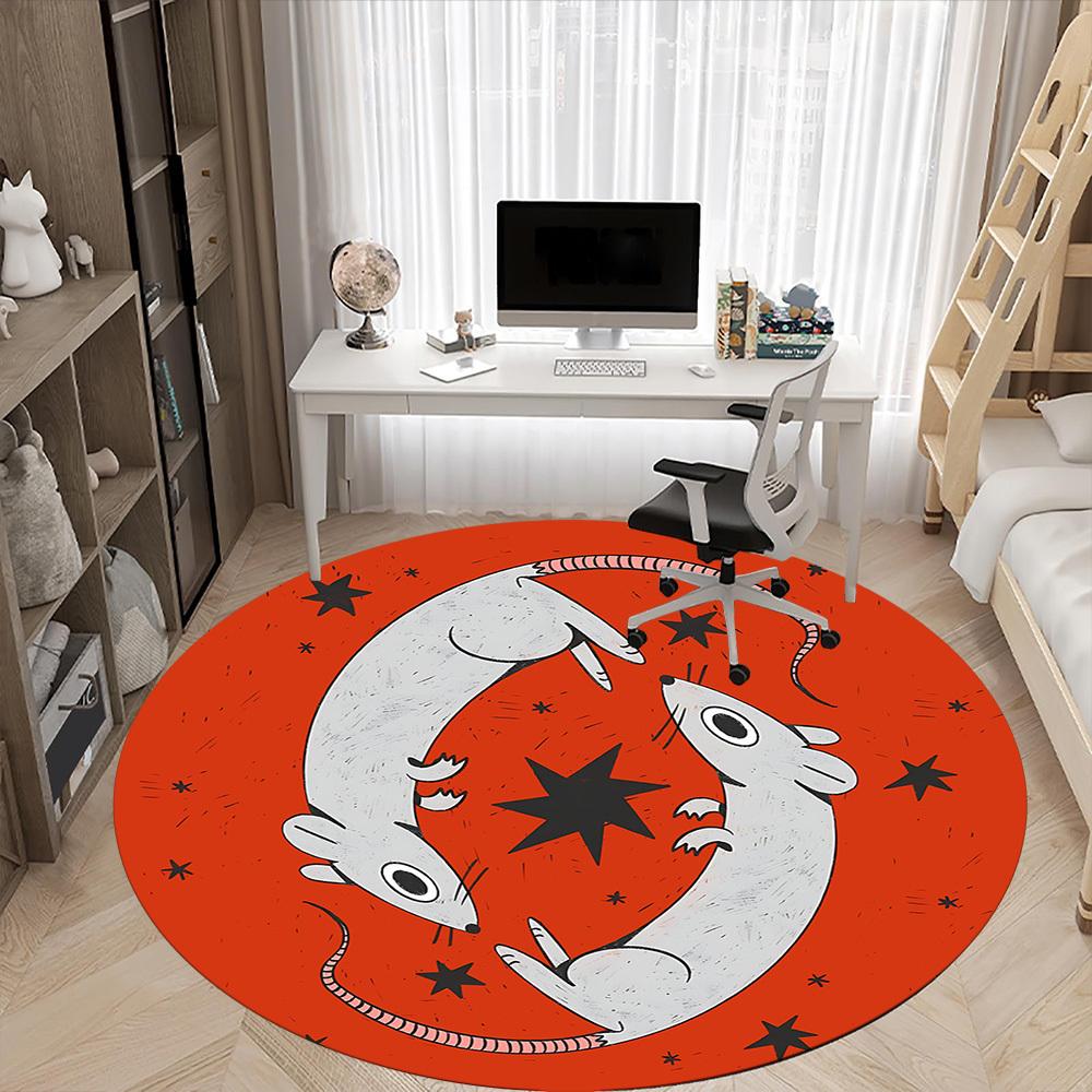 1pc Mouse Zodiac Office Round Area Rug, Mat Suitable For Office, Under Office Chairs Bedroom Living Room Home Decor, Room Deco