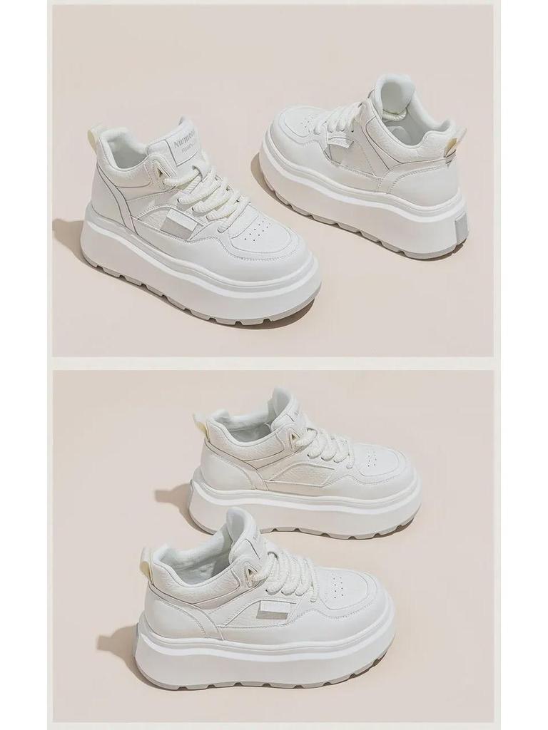 Women's Stylish Thick-Soled High-Top White Sneakers - 2025 Autumn/Winter Collection