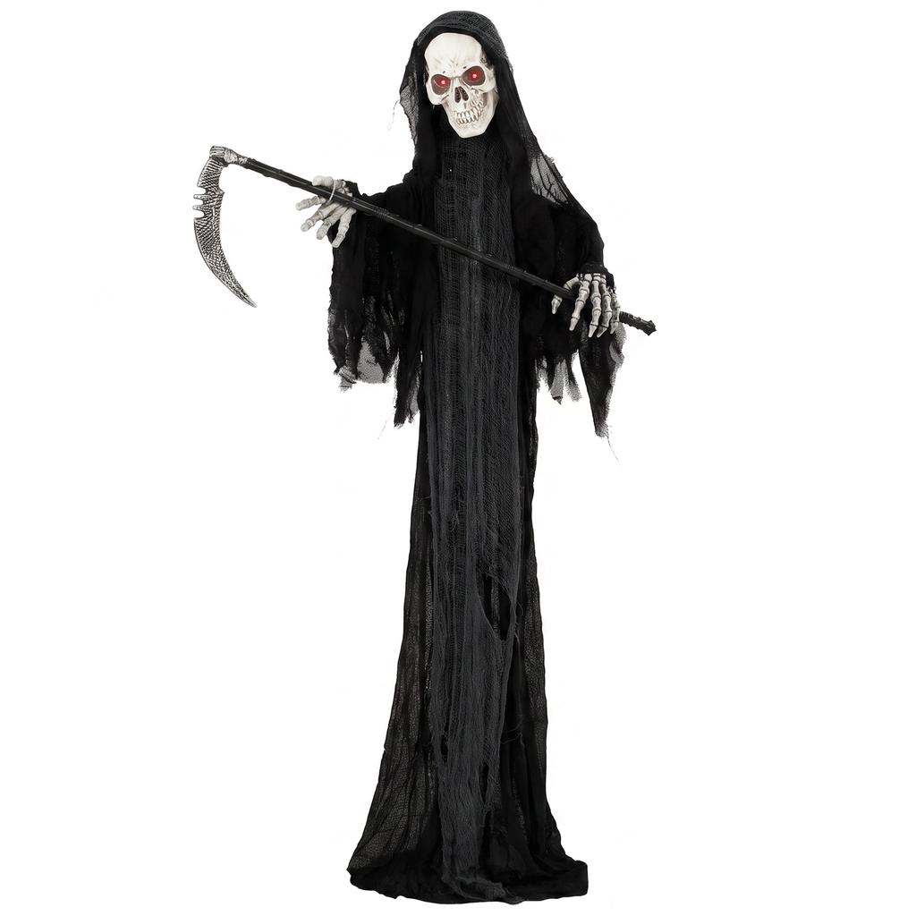 183cm Life Size Animated Grim Reaper Halloween Decoration Scary Halloween Animatronics Decor With Sound Touch Activated