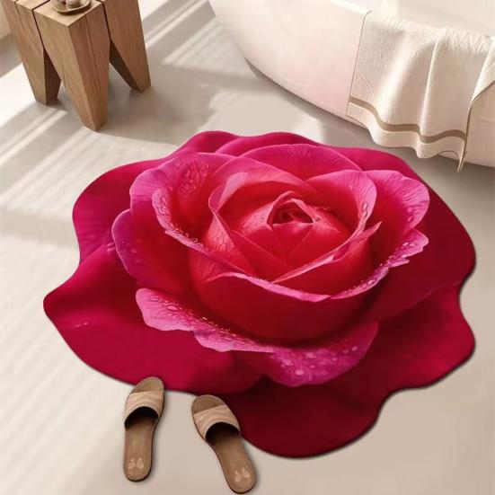 Floral Floor Mat Realistic 3D Visual Effect Flower Carpet Absorbent Floor Rug with Non-Slip Backing for Bedroom Entrance Living Room